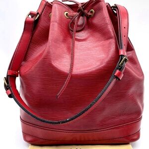 Red Leather Drawstring Bucket Bag - Unbranded